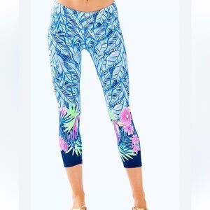 Lilly Pulitzer Luxletic Jolena Weekender Leggings large Bennet Blue Let's Mango